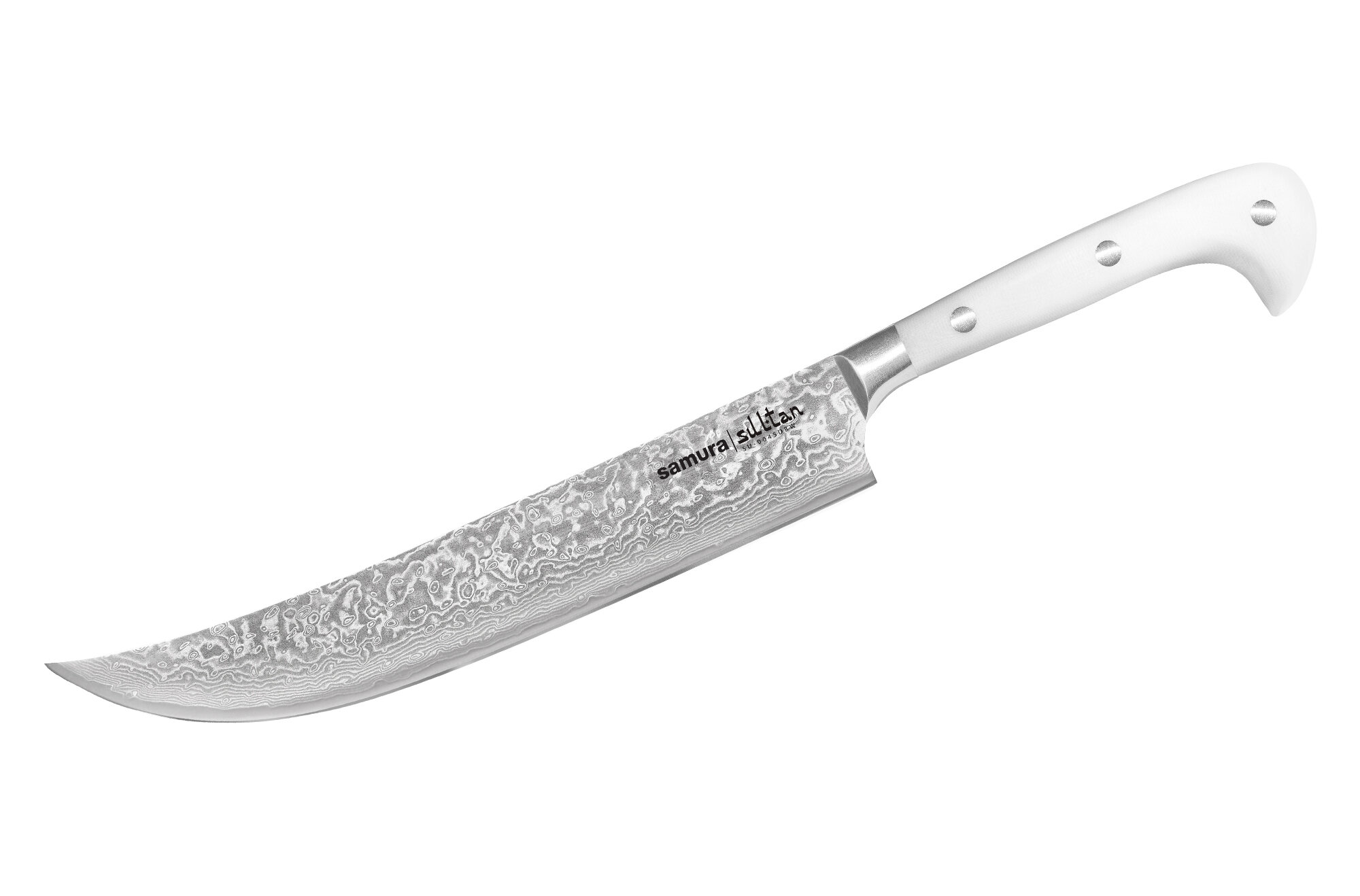 Нож кухонный "Samura SULTAN" для нарезки, пчак 210 мм, G-10 бел, дамаск 67 слоев, с бол, SU-0045DBW