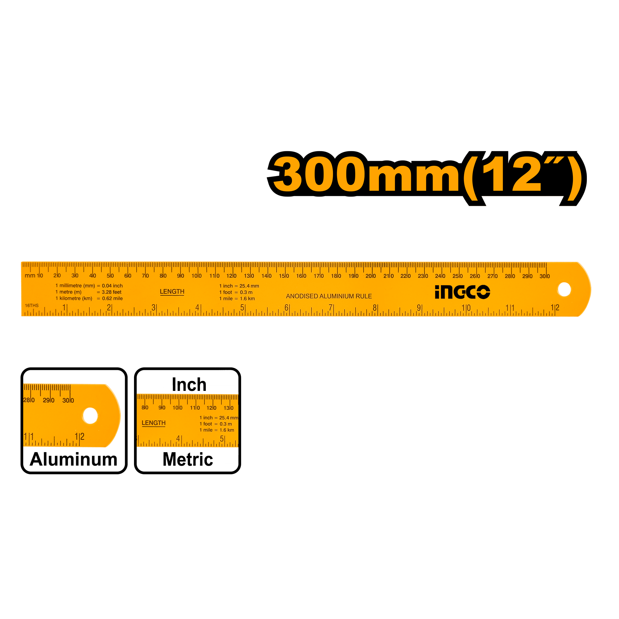 Линейка из анодированного алюминия INGCO HSR23002 300х30х0,7 мм