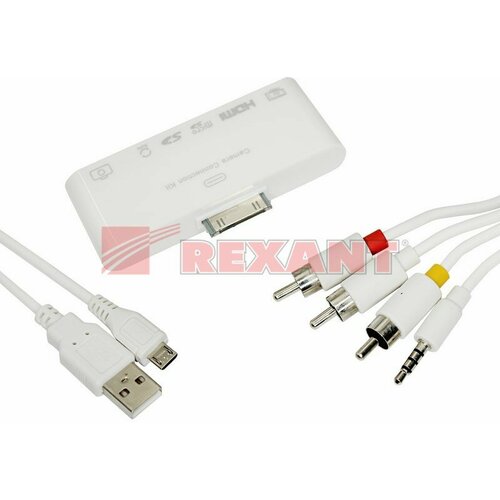 AV адаптер 6 в 1 для iPhone 4/4S на HDMI, USB, microSD, SD, 3.5 мм, microUSB Rexant 40-0103 (68 шт.) зарядный кабель для iphone 4 4s 1 м