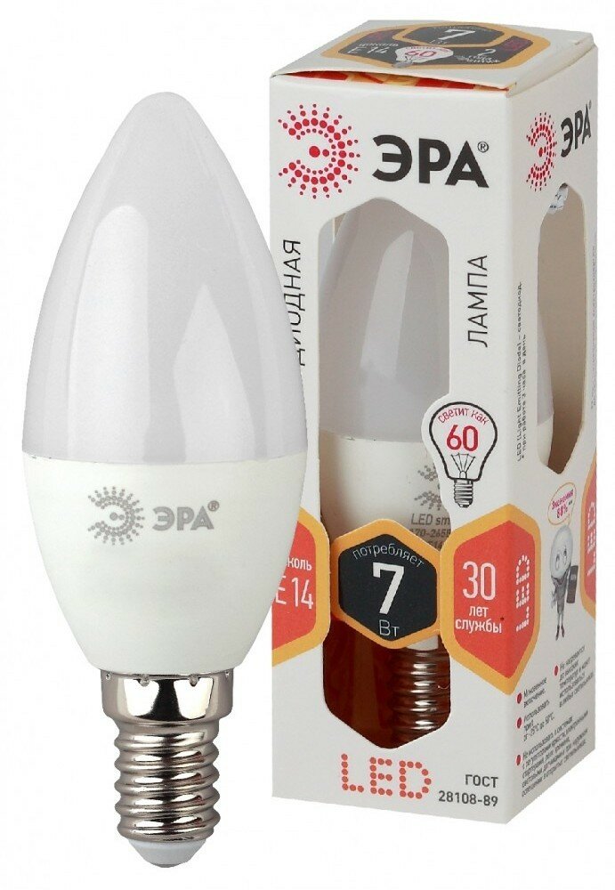 ЭРА LED B35-7W-827-E14 (диод, свеча, 7Вт, тепл, E14) Б0020538 (80 шт.)