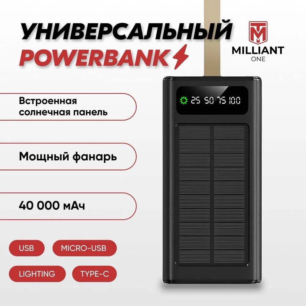 Мощный внешний аккумулятор "Milliant One" на 40 000mAh в черном цвете