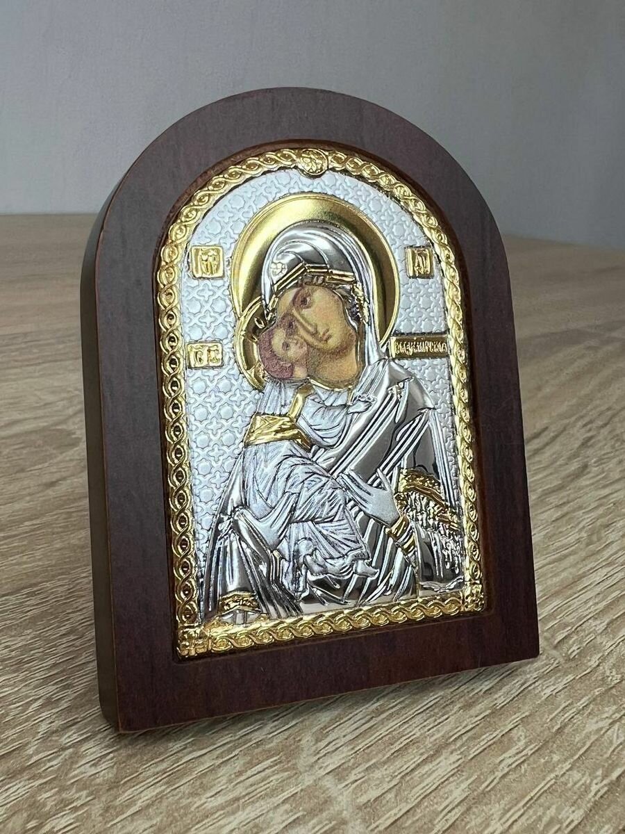 Икона серебряная, греческая Владимирская БМ, 60х75мм