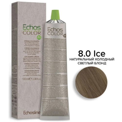ECHOS LINE, ECHOS COLOR, Крем-краска №8.0 ICE (8.01) NEW, светлорусый ледяной естественный, 100 мл