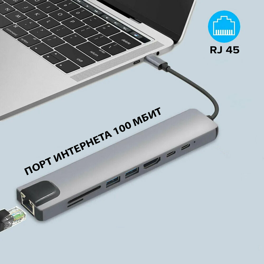 USB-концентратор с Type-C HDMI | RJ-45 | 2xUSB 3.0 | 2xType-C | SD | TF | PD