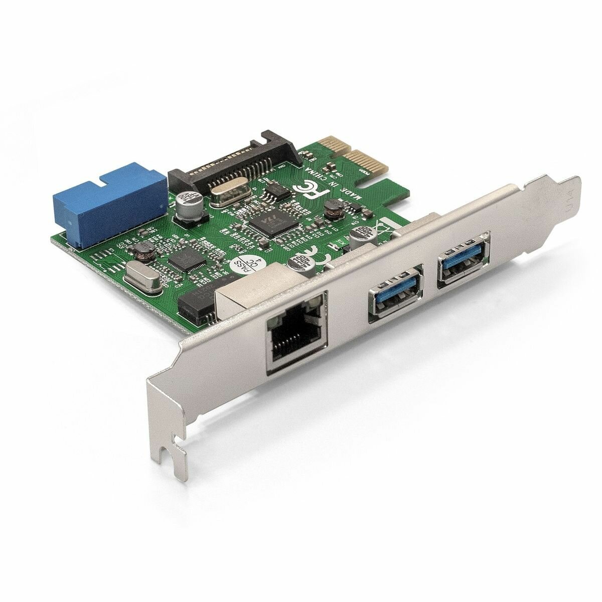 Контроллер сетевой ExeGate EX290278RUS EXE-362 (PCI-E x1 v2.0, 2*USB3.0 ext. + 1*USB3.0 int. + LAN UTP 1000Mbps, разъем доп. питания, Chipset VL805 + RTL8153B)