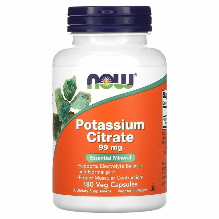 Цитрат калия ("Potassium Citrate") (капсулы массой 650 мг), NOW Foods, 180 капсул