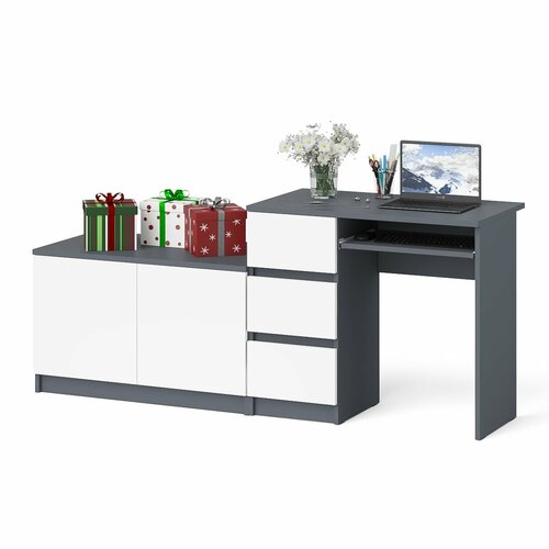 Компьютерный стол СВК Мори три ящика слева с тумбой 900 Мори графитбелый 13359₽