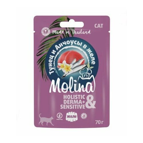 Molina Пауч для кошек с тунцом и анчоусами в желе M5228 0,07 кг 57714 (2 шт) molina пауч для котят и кошек с цыпленком в желе m5259 0 07 кг 57717 2 шт