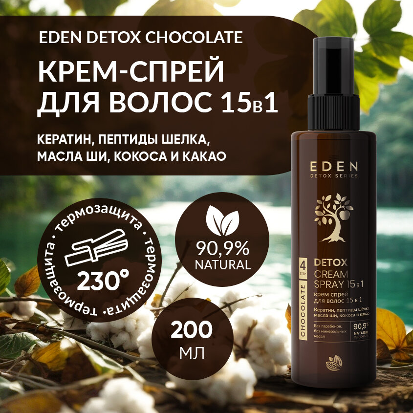 Крем-спрей для волос 15 в 1 несмываемый EDEN DETOX Chocolate 200 мл