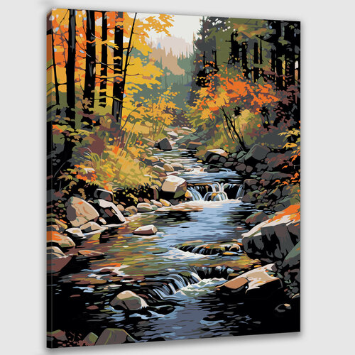 Картина по номерам 50х40 Пейзаж с лесом и ручьем картина по номерам природа пейзаж с лесным ручьем и горами