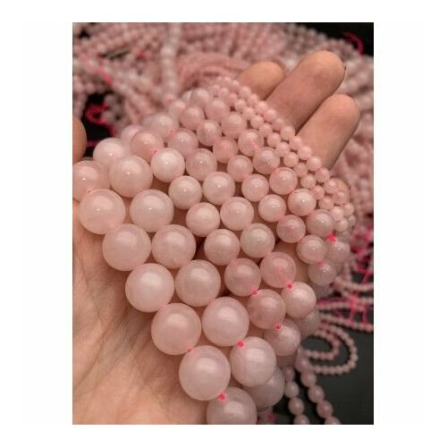 Каменные бусины, Розовый кварц, шарик гладкий, 4 мм, длина нити 38 см, около 95 бусин