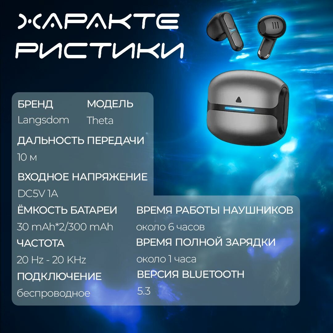 TAYKO LANGSDOM-11black Наушники беспроводные с микрофоном, Bluetooth, USB Type-C, черный, черно-серый — фото 1
