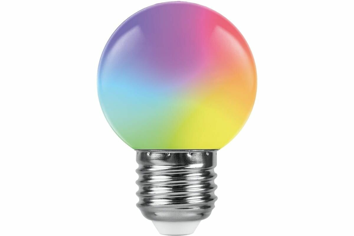 Светодиодная лампа FERON LB-37 Шарик матовый E27 1W RGB плавная сменая цвета 38116
