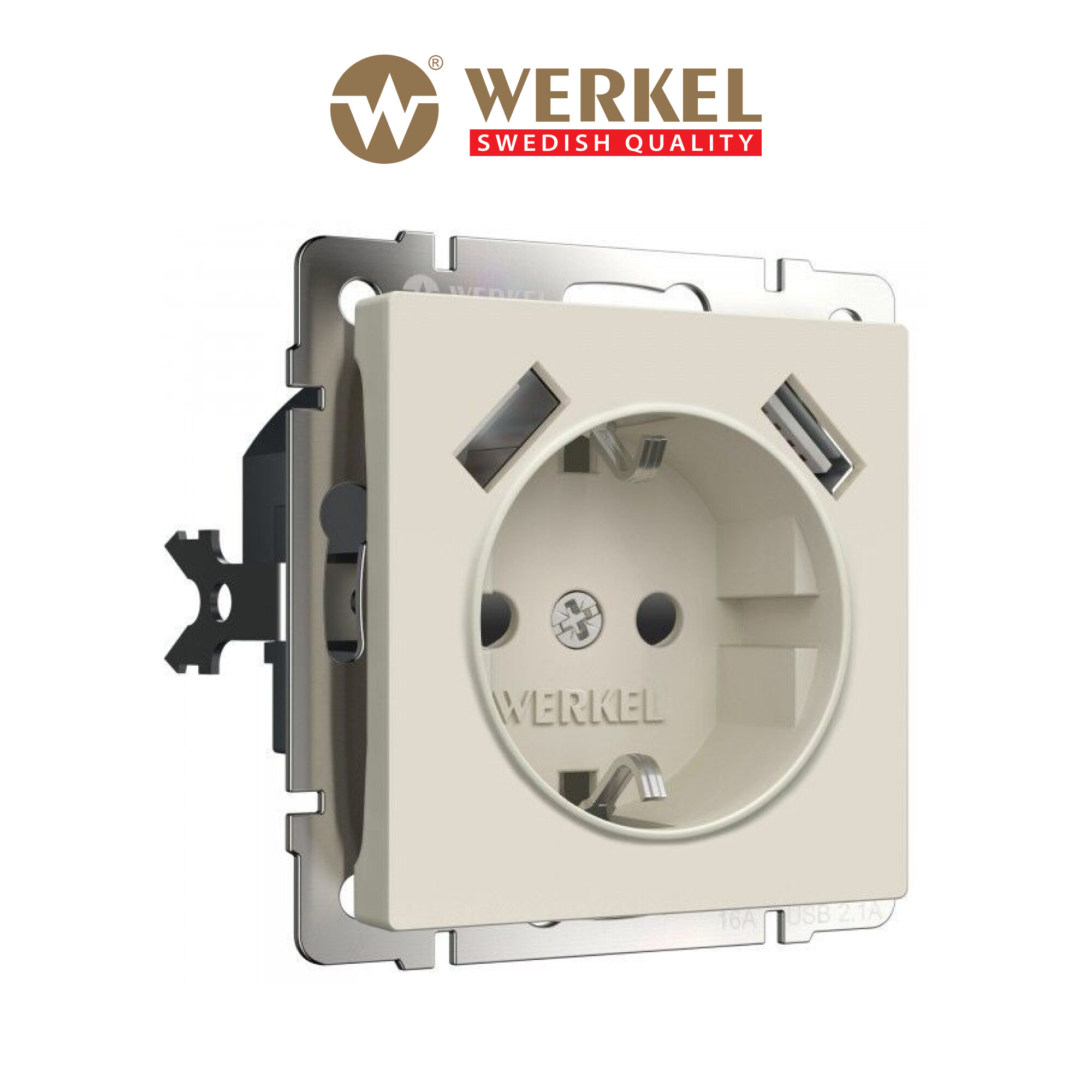 Розетка с заземлением, шторками и USBх2 Werkel W1171562 айвори матовый IP20