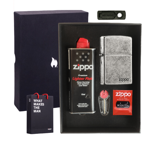 Зажигалка ZIPPO Подарочный набор зип набор заправка для бензиновой зажигалки канистра стальная 30 мл бензин 133 мл фитиль 10 см и кремний 7 шт