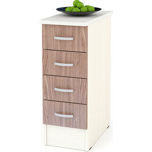 фото Стол с 4 ящиками 30 см Мебельный двор Мери ШН4Я300 дуб/ясень шимо темный столешница № 130 сахара белая универсальная дверь