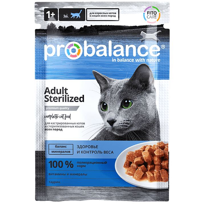 Корм для кошек влажный ProBalance для стерилиз. кошек/кастр. котов, пауч 85гр х 28шт — фото 1