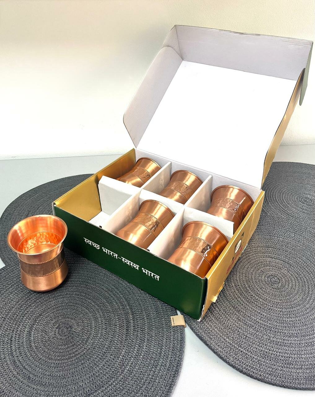 фото Стакан медный матовый с чеканкой 250 мл, Индия, Премиум