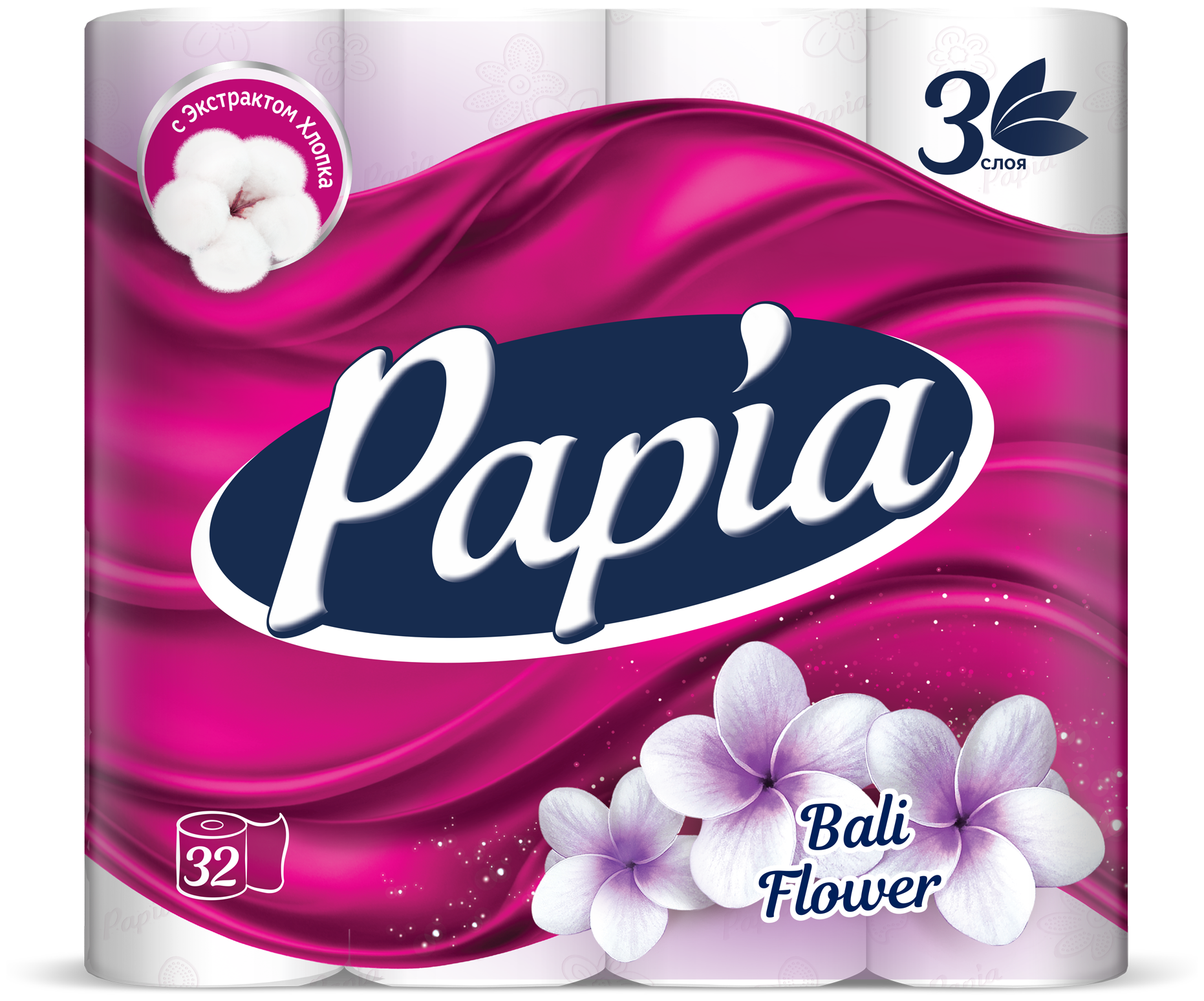 Туалетная бумага Papia Bali Flower, 3 слоя, ароматизированная, 32 рулона, белая