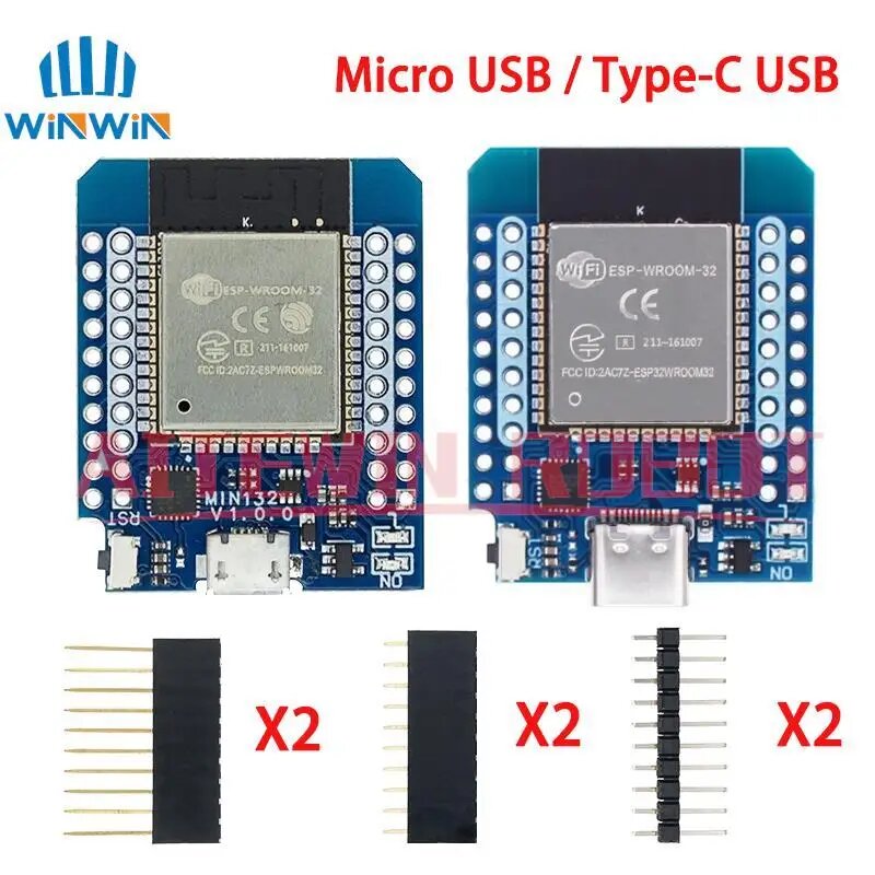 Для Wemos Mini D1 ESP8266 ESP32 ESP-32S WIFI Bluetooth CP2104 макетная плата, модуль для Arduino с контактами, CH9102 Type-C USB — фото 1