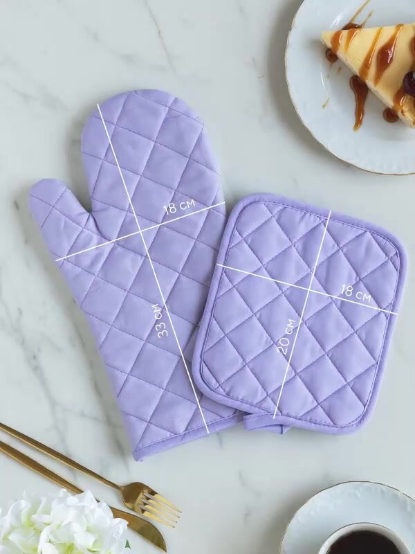 Прихватка для кухни 18х20 см, прихватка-рукавица 18х33 см "Mia Cara" тефлон рис Lavender — фото 1