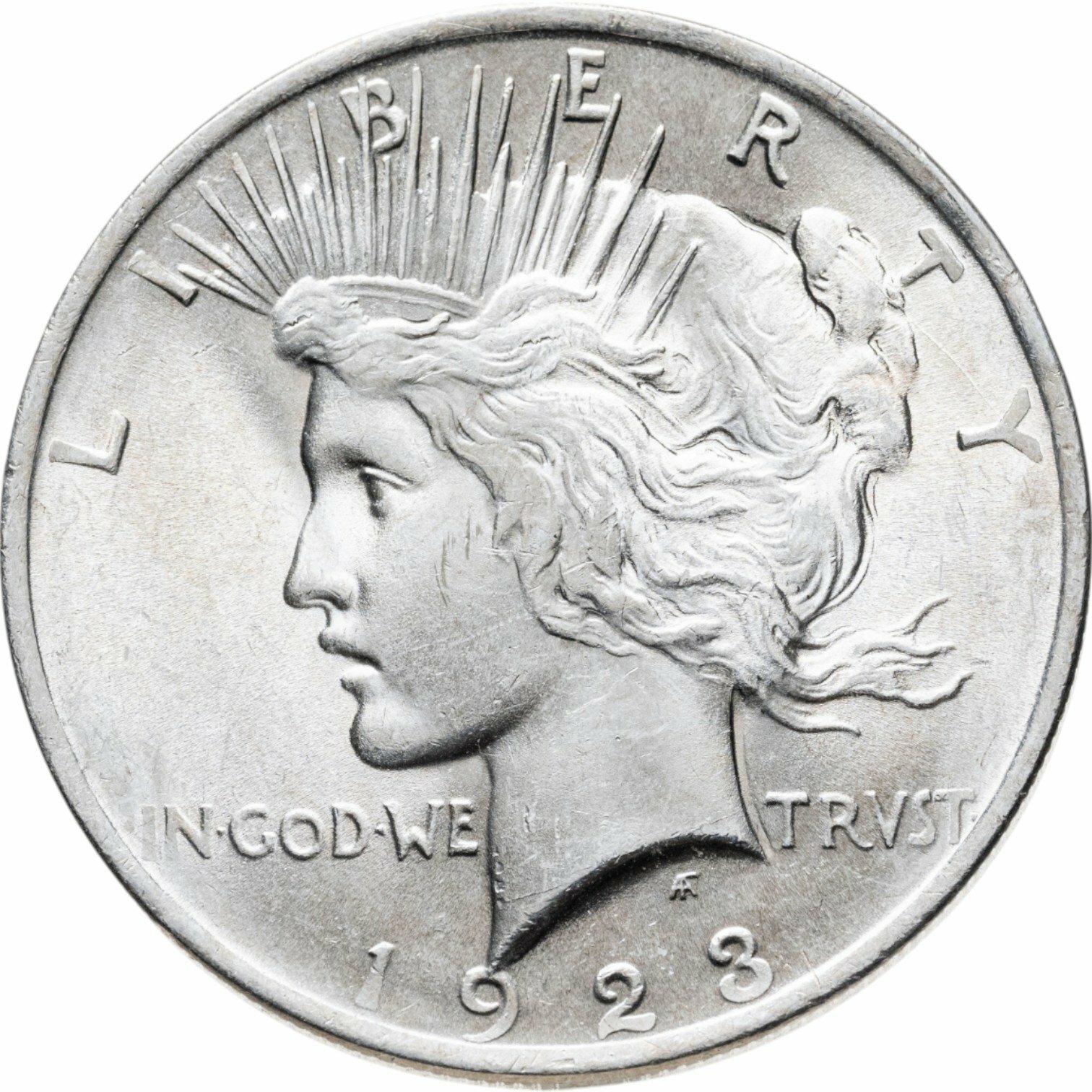 США 1 dollar доллар 1923 Peace Dollar Мирный доллар без обозначения монетного двора, в слабе Монетник ру MS62, Серебро 900
