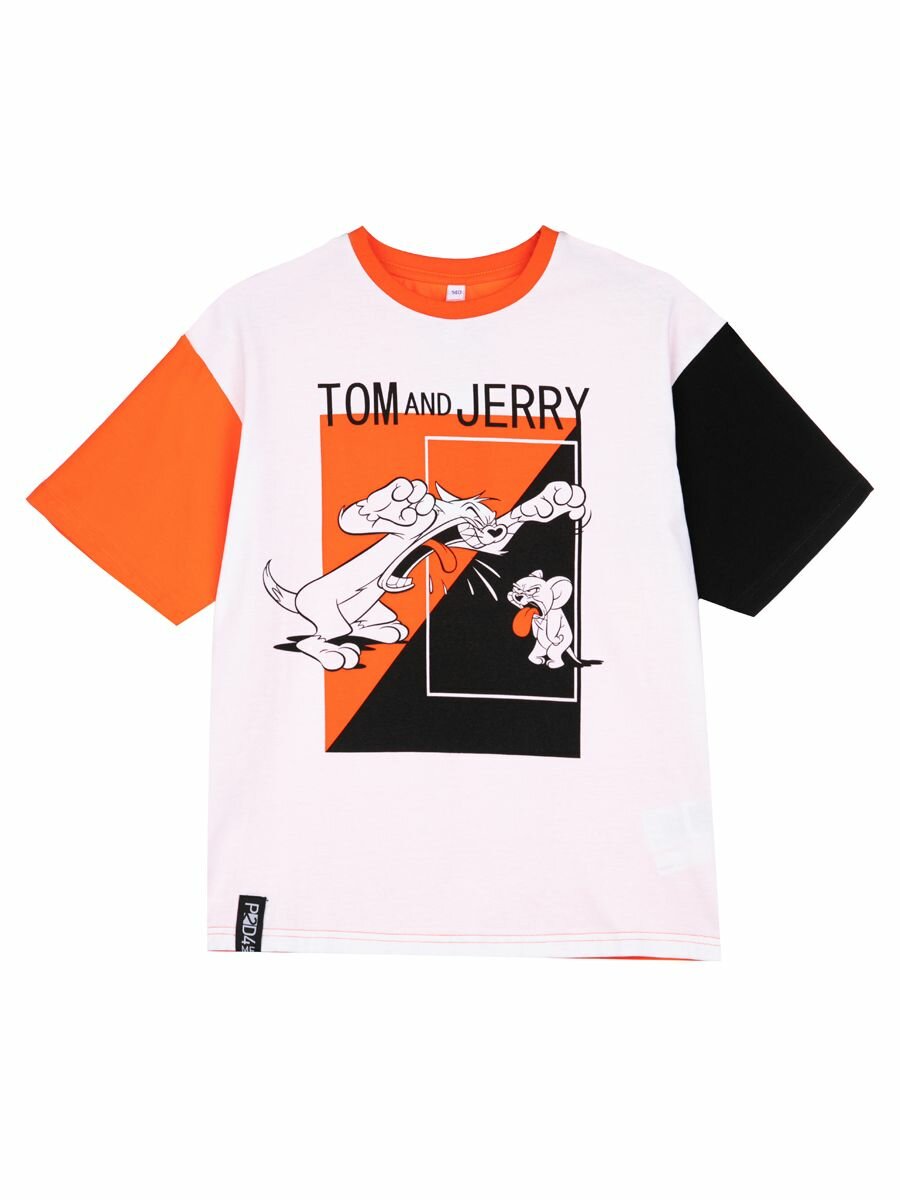 Футболка playToday, размер 164, белый/оранжевый — фото 1