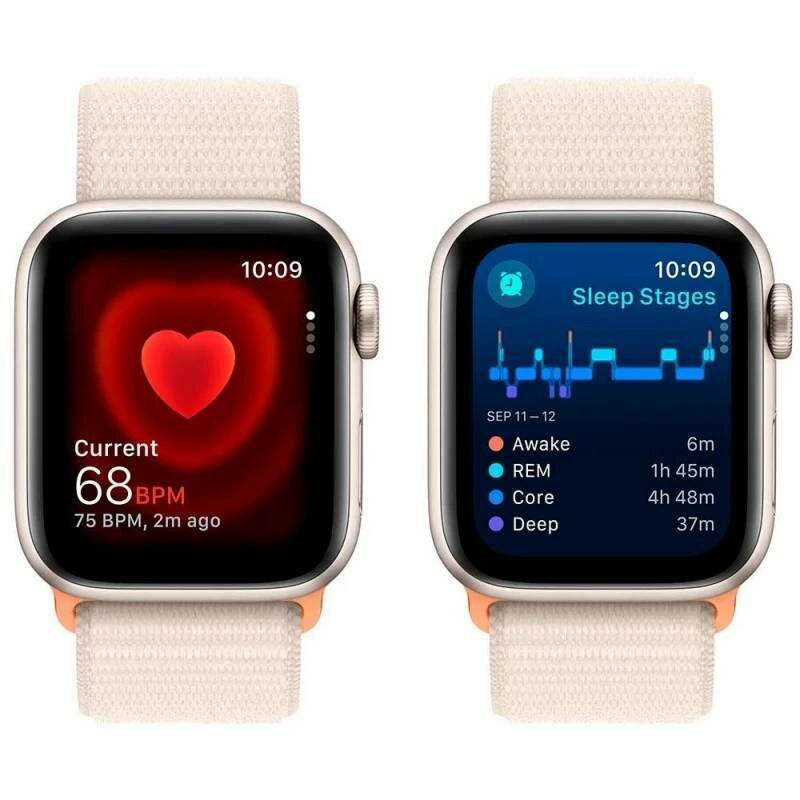 Умные часы Apple Watch SE (2-е поколение 2023), 40 мм, алюминий цвета «сияющая звезда», тканевый ремешок — фото 1