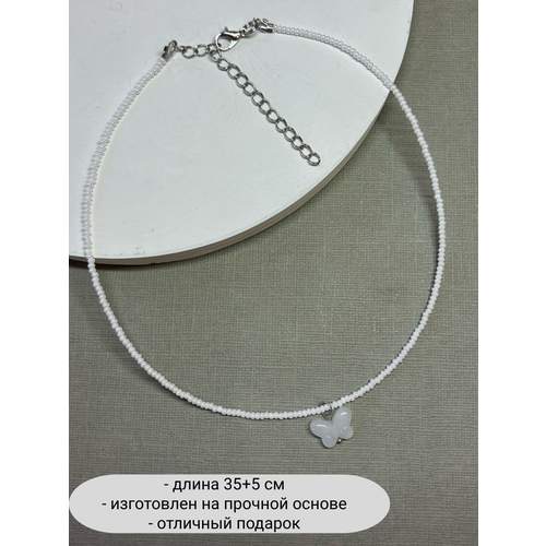 фото Колье sidorina sofia accessories, перламутр, бисер, длина 35 см, белый