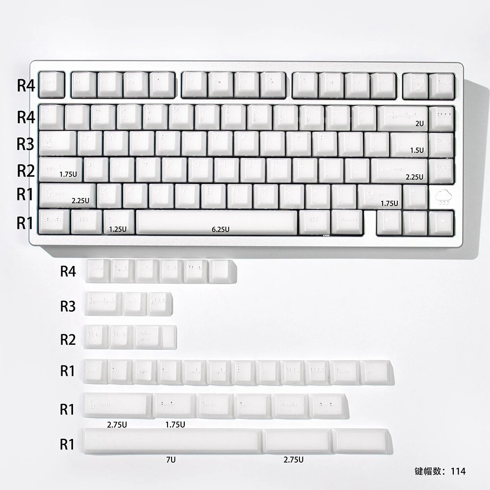 Gliging X-ray полупрозрачные колпачки клавиш Cherry профиля ABS 114 шт.