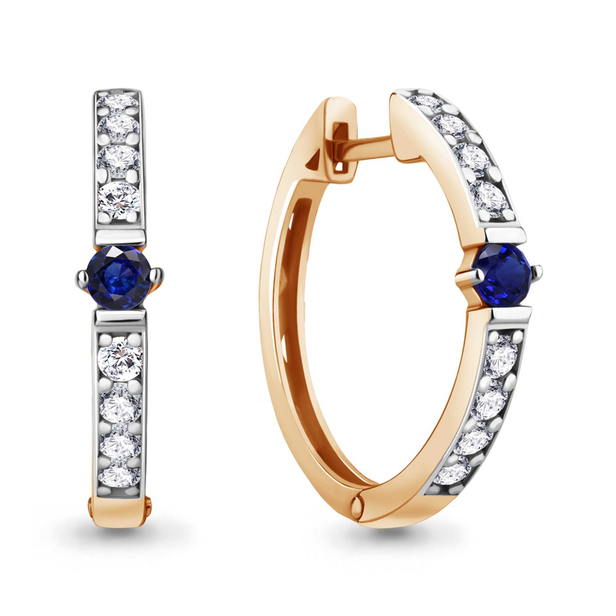 Серьги Diamant online, серебро, 925 проба, золочение, сапфир синтетический, фианит