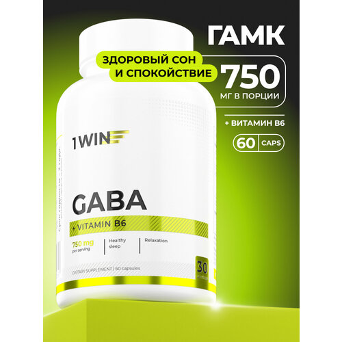 Гамма-аминомасляная кислота GABA 750 мг (гамк) габа с витамином В6, для нервной системы и сна, 60 капсул