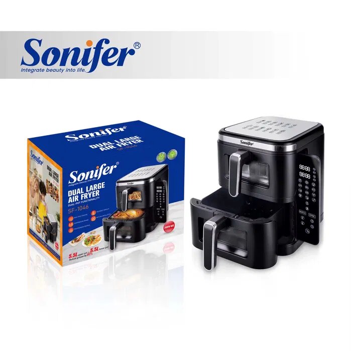 Аэрофритюрница Sonifer SF-1046, сенсорное управление, LED-дисплей, 12 программ, без масла