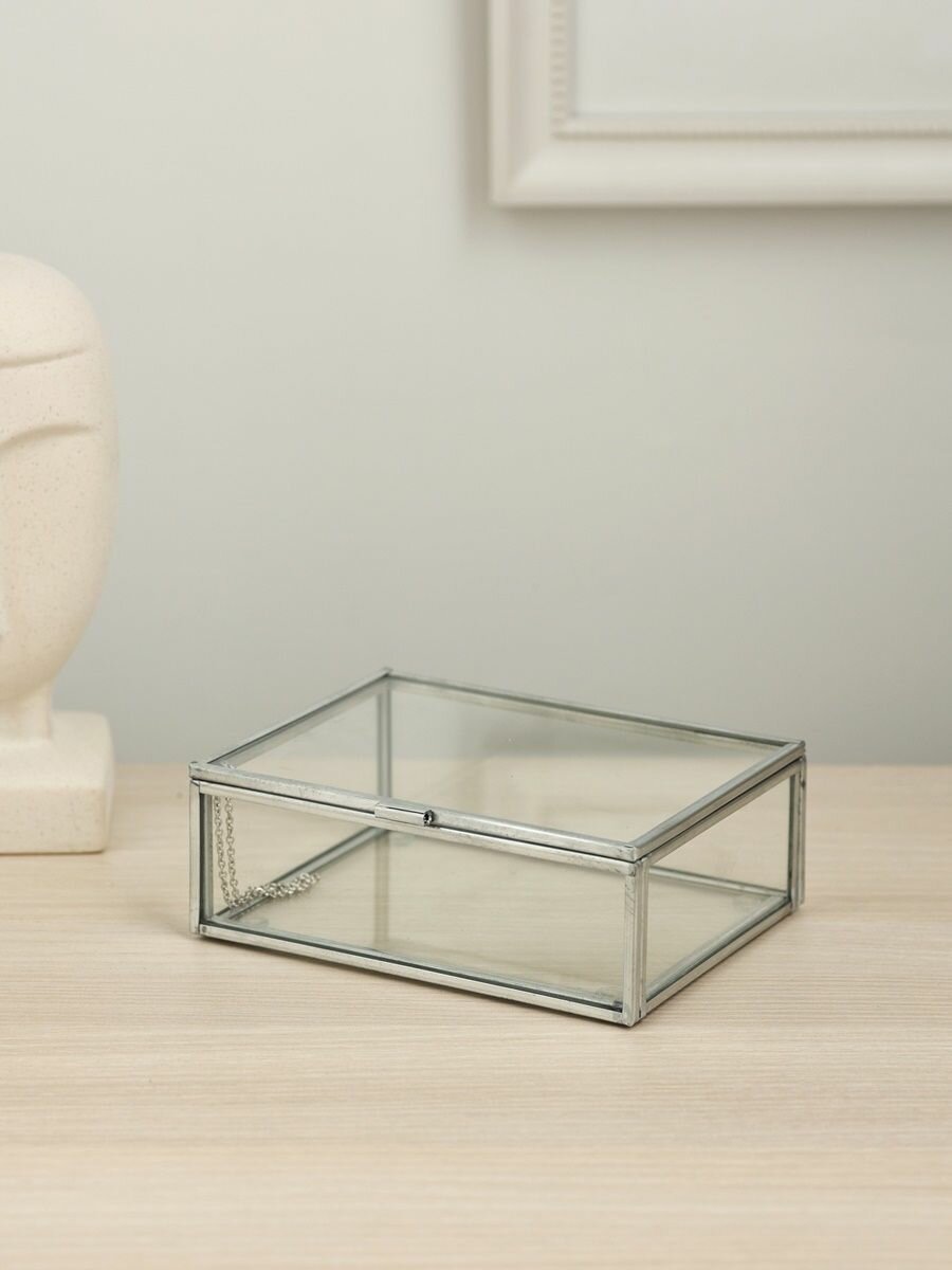 Шкатулка Арт-Птица BB039/2, стекло, металл, для украшений, прямоугольная, серебристая — фото 1