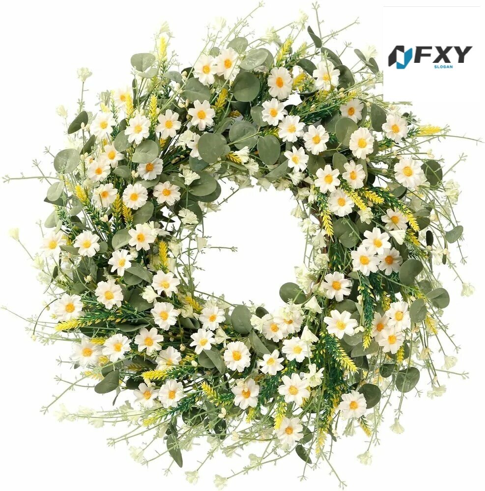 Венок 60см белый пластик шелк реалистичный универсальный