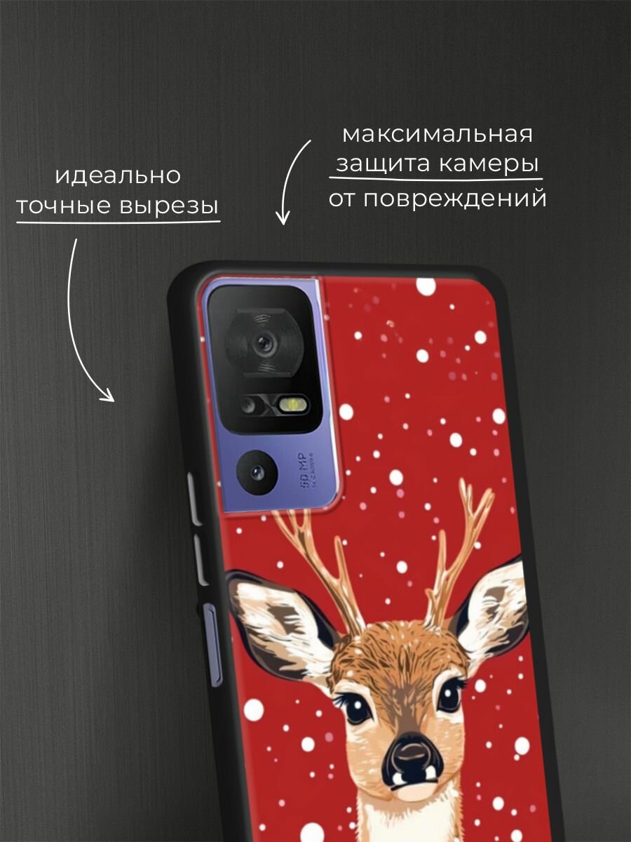 Черный матовый чехол на TCL 40 SE / ТСЛ 40 SE с принтом "Гордый олень 2" — фото 1