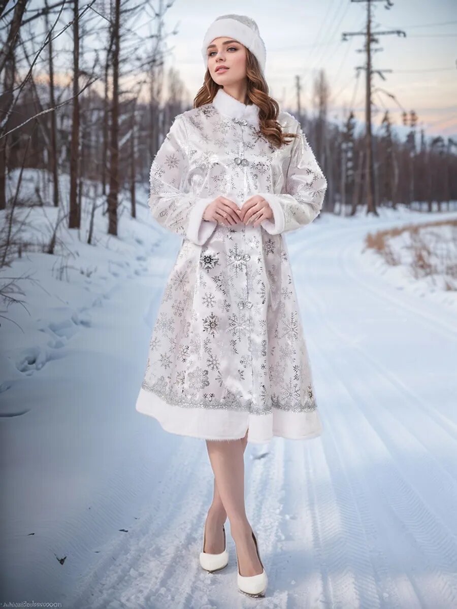 Костюм Снегурочки карнавальный новогодний платье с шапочкой