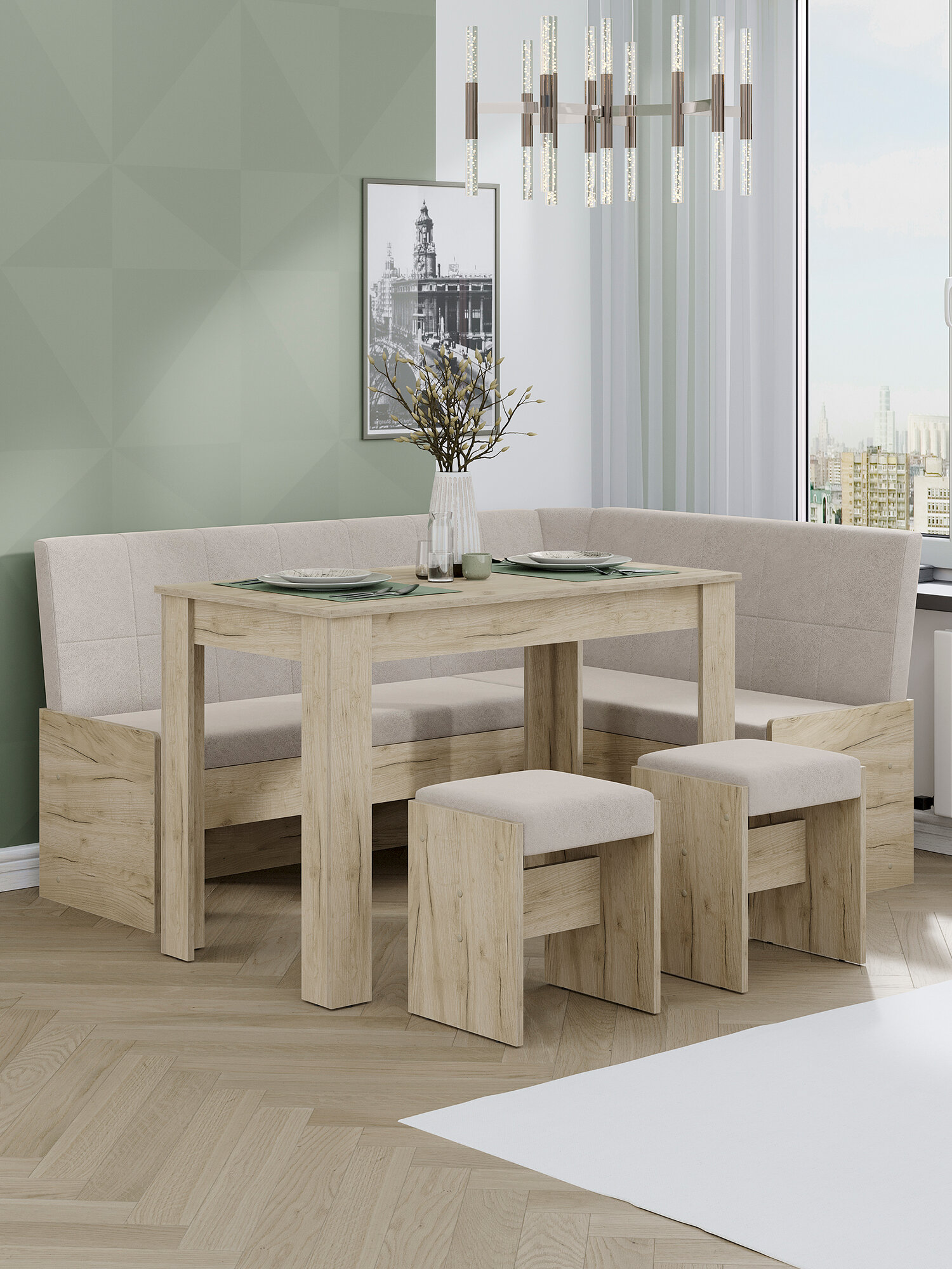 Кухонный уголок Мебель Трия "Пекин" дуб крафт серый микровелюр 110х60 см