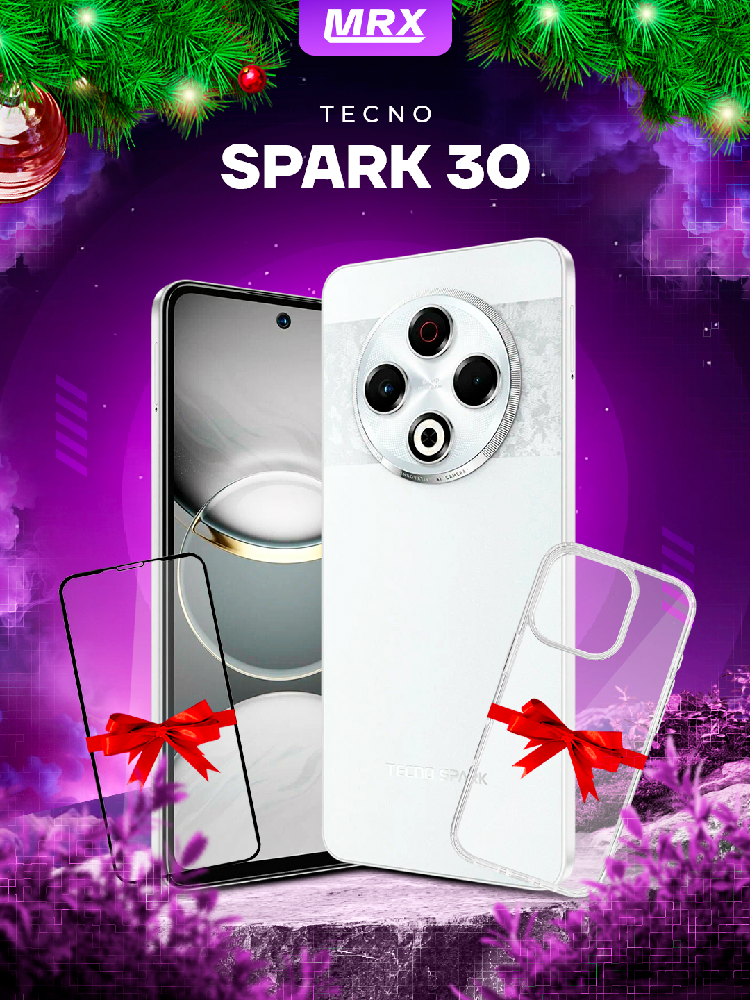 Смартфон Tecno Spark 30, 8/128ГБ, NFC, 2 NanoSIM, батарея 5000 мАч, белый