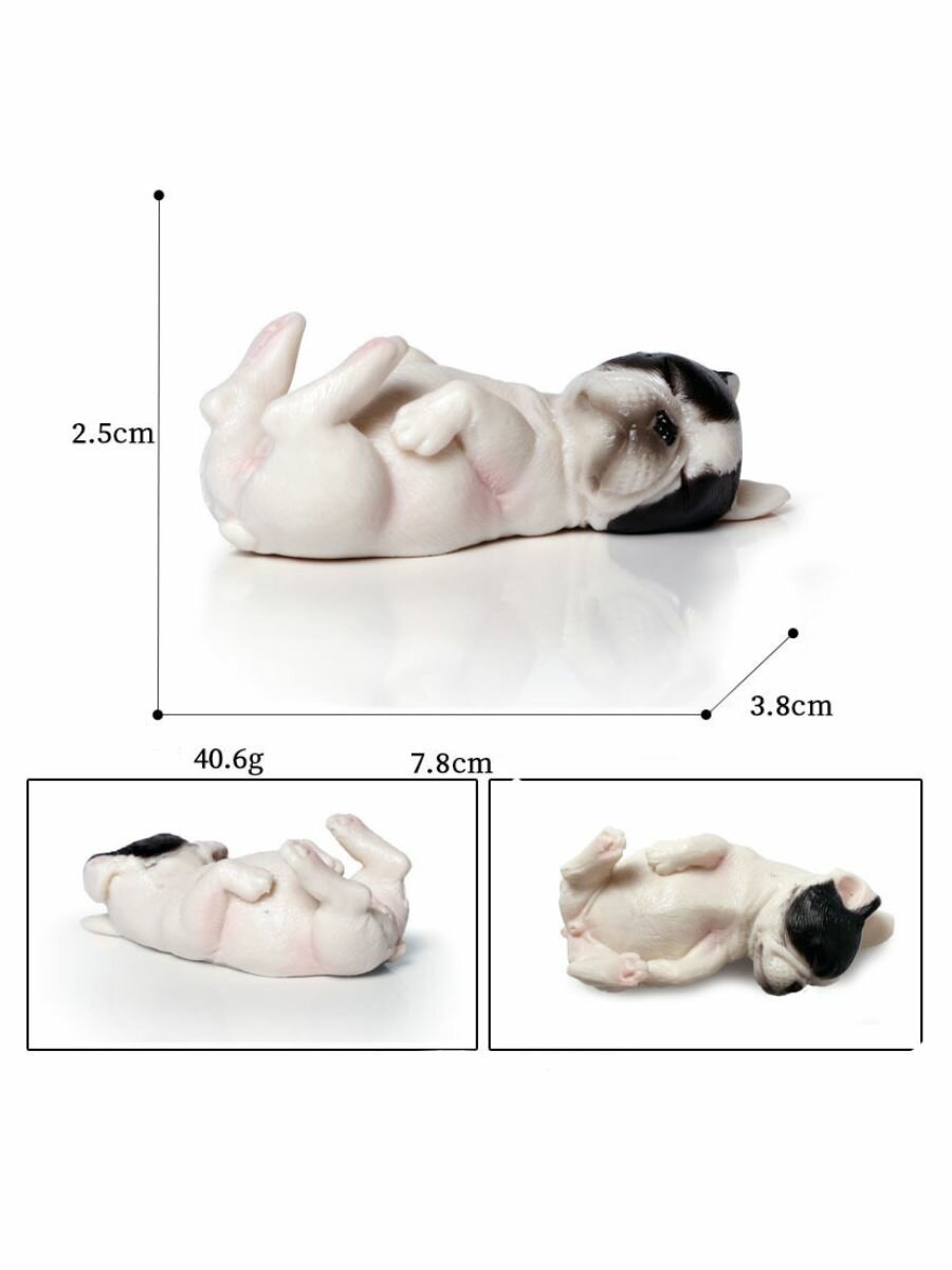 Фигурка собака Бульдог щенок спящий лапами вверх черно-белый — фото 1