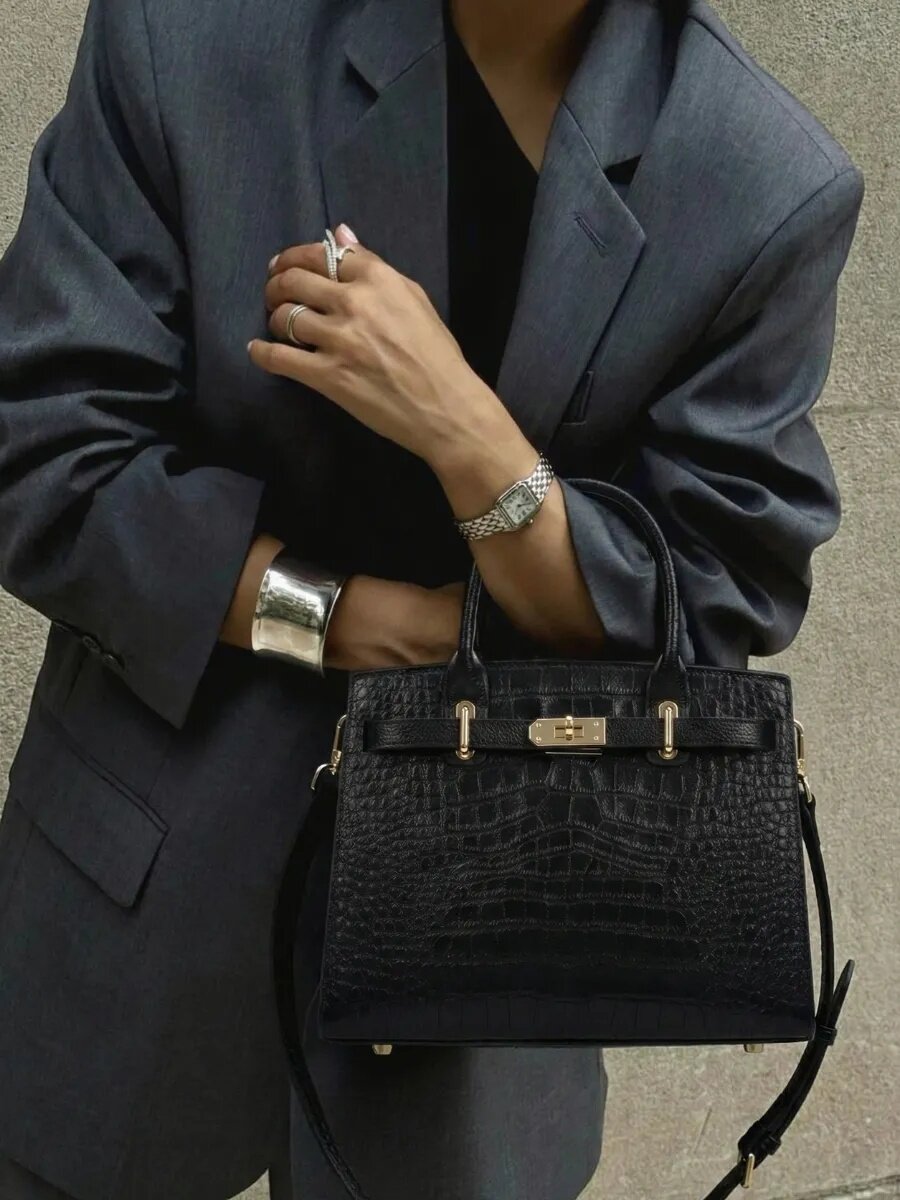 Сумка тоут Daniele Riccardi, фактура тиснение, черный — фото 1