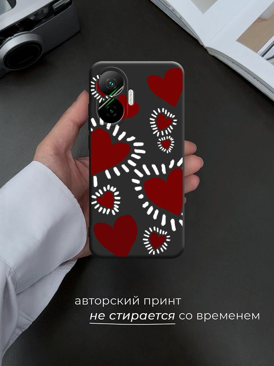 Чехол на Poco F7 / Поко F7 c принтом Бордовые сердца 2 — фото 1