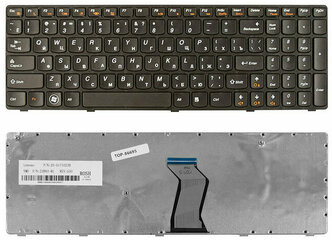 Клавиатура для ноутбука Lenovo Ideapad Z570, B570, B575, B590, V570, V580, Z575 Series. Плоский Enter. Черная, с черной рамкой. 25201000.