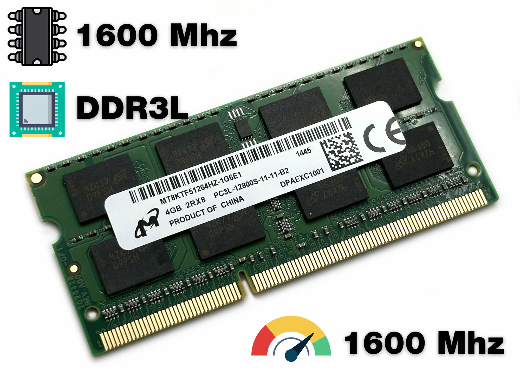 Оперативная память DDR3L 4Gb 1600 Mhz Micron MT8KTF51264HZ-1G6E1 So-Dimm PC3L-12800 для ноутбука