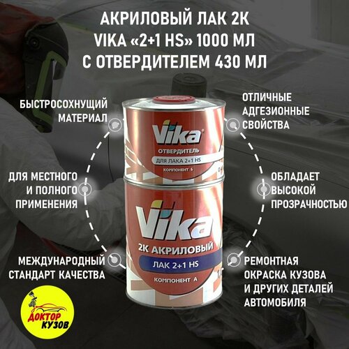 Лак акриловый глянцевый 2К HS 21 автомобильный Vika 1 л с отвердителем 043 л 2830₽