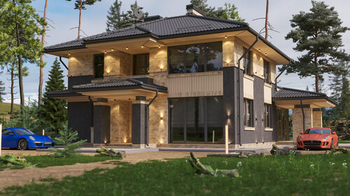 Изображение товара Классический проект дома в стиле Райта из кирпича