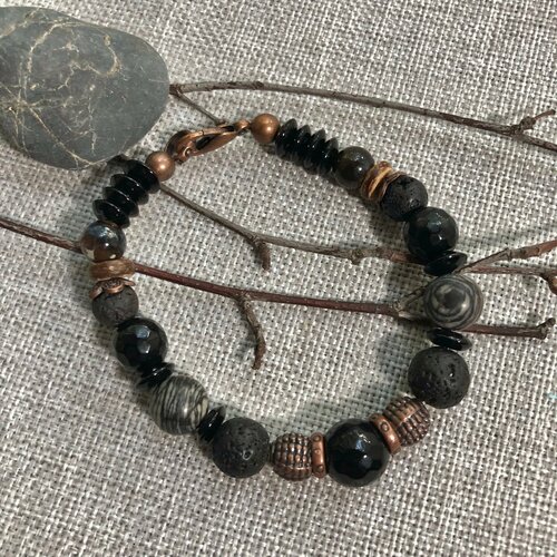 фото Браслет, агат, 1 шт., размер 20 см, размер m, черный nitka.bus