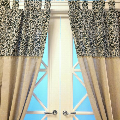 Шторы из натуральной ткани для кухни ЛенХлопок 185х150 с подхватами, отделка 100% льняным кружевом .