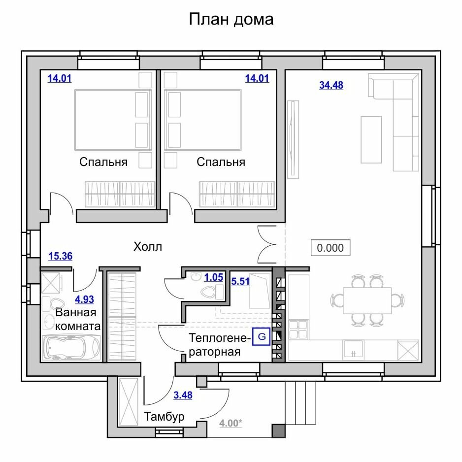 Проект одноэтажного дома с двускатной крышей - фотография № 2