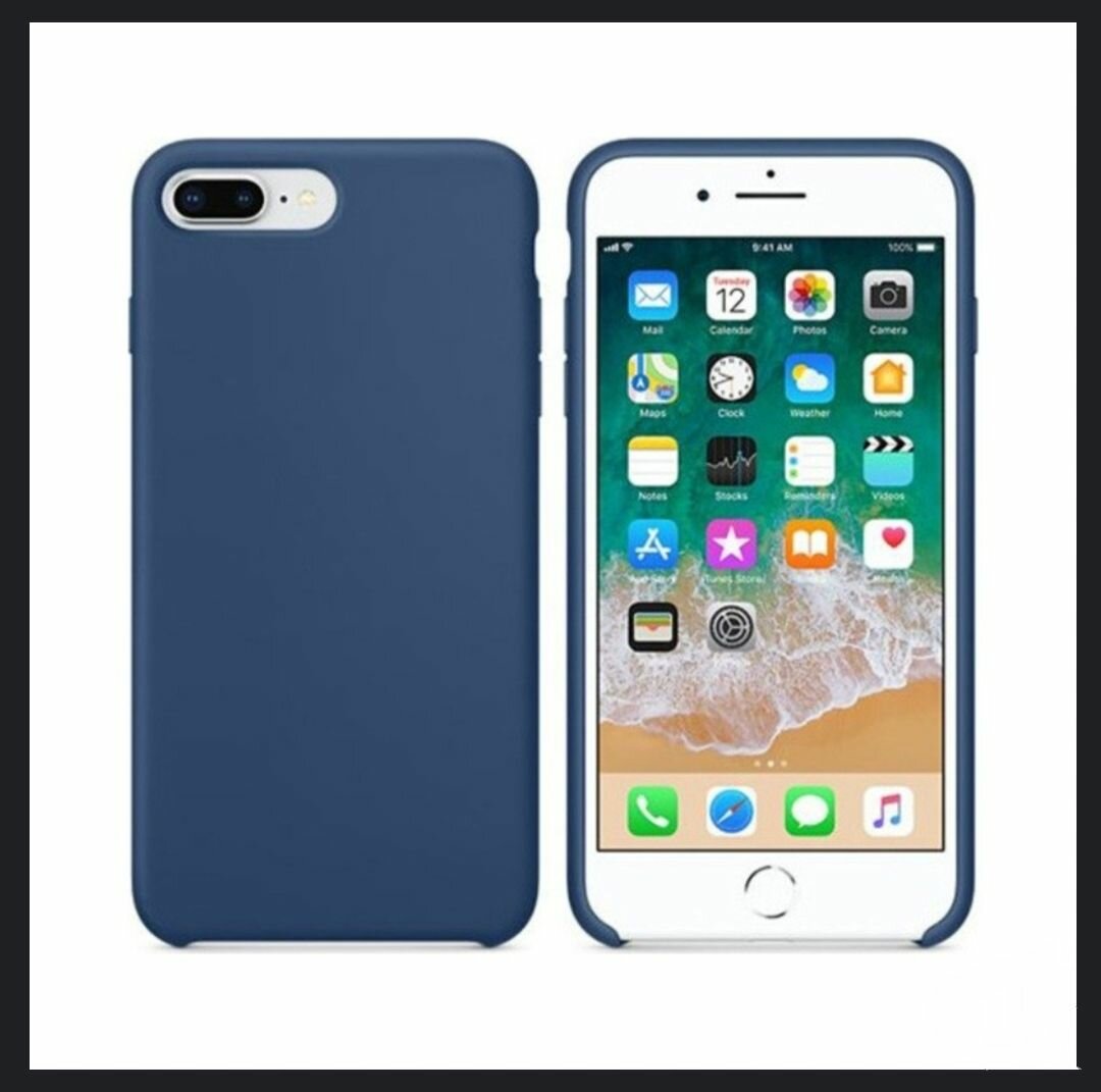 Apple iPhone 8 Plus / 7 plus, 7+, 8+, под оригинальный темно-синий чехол, эпл айфон 8 плюс , 7 плюс Silicone case, замша